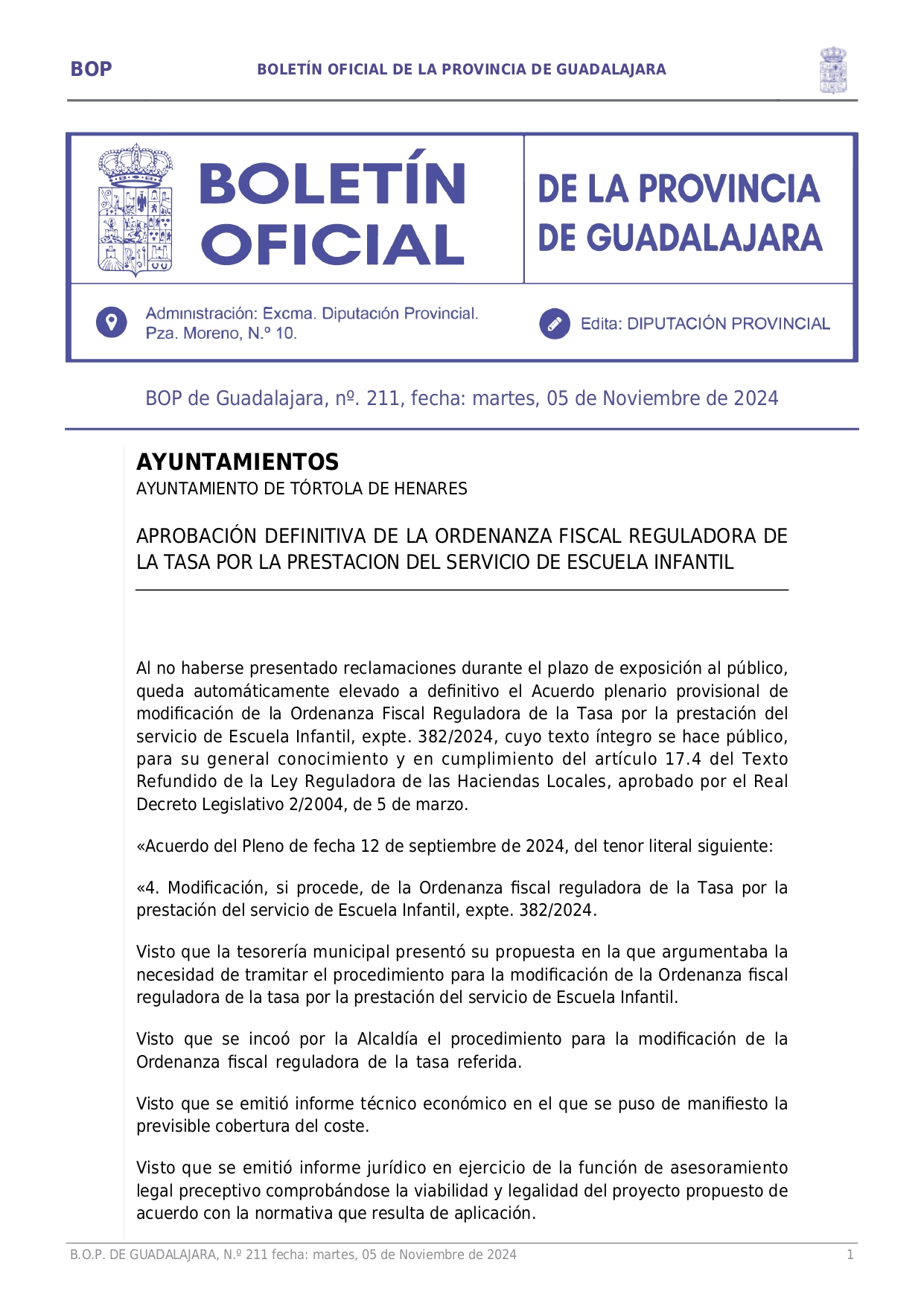 Aprobacin Definitiva Ordenanza Fiscal Reguladora Tasa Prestacin Servicio Escuela Infantil Page001 Aprobacin Definitiva Ordenanza Fiscal Reguladora Tasa Prestacin Servicio Escuela Infantil Page001