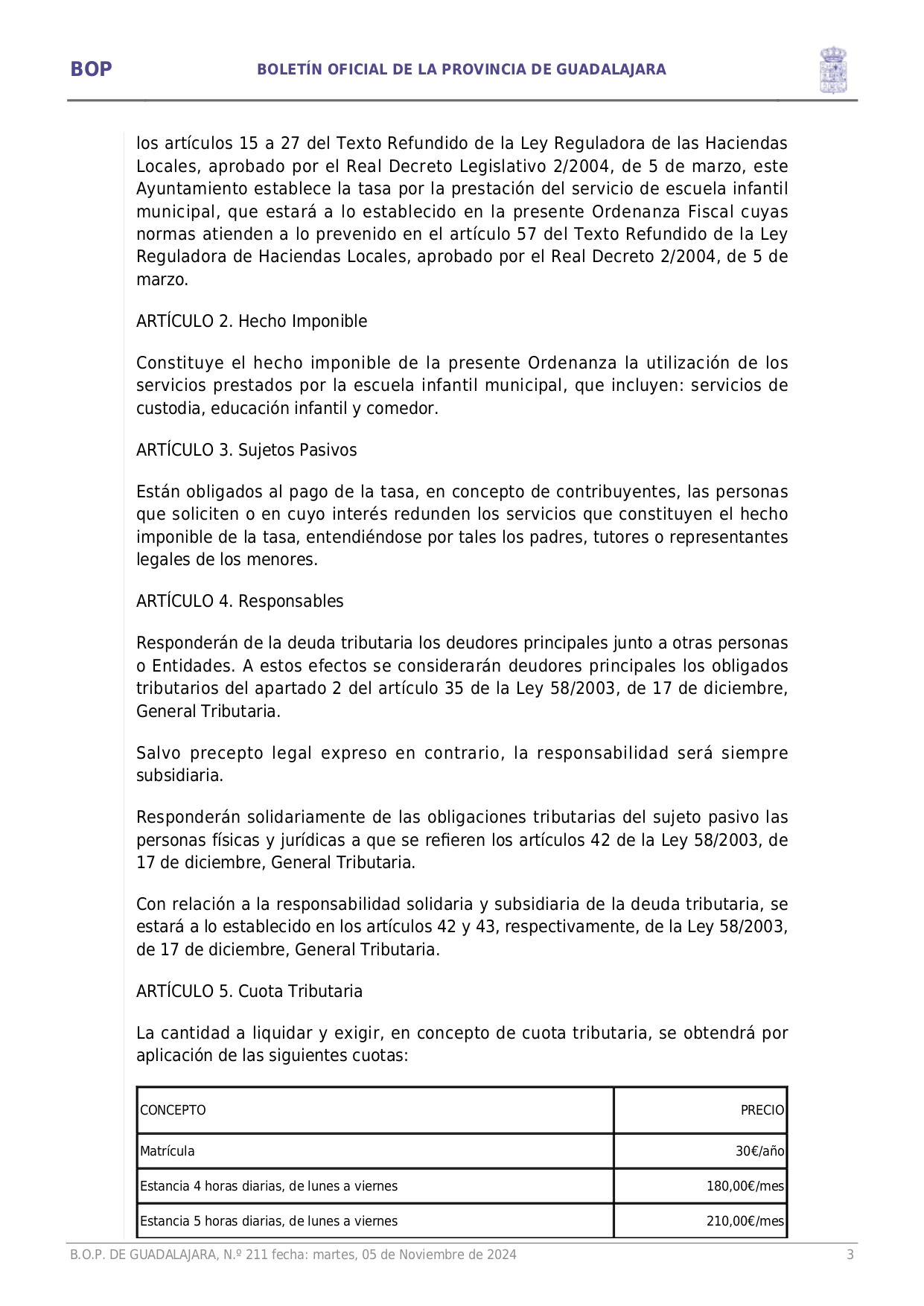 Aprobacin Definitiva Ordenanza Fiscal Reguladora Tasa Prestacin Servicio Escuela Infantil Page003