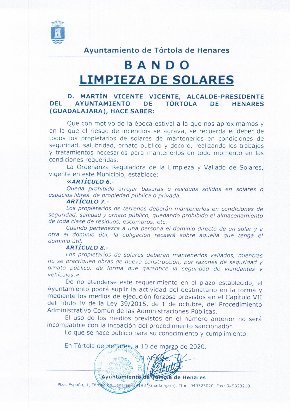 Bando Sobre La Limpieza Y Vallado De Solares Page0001