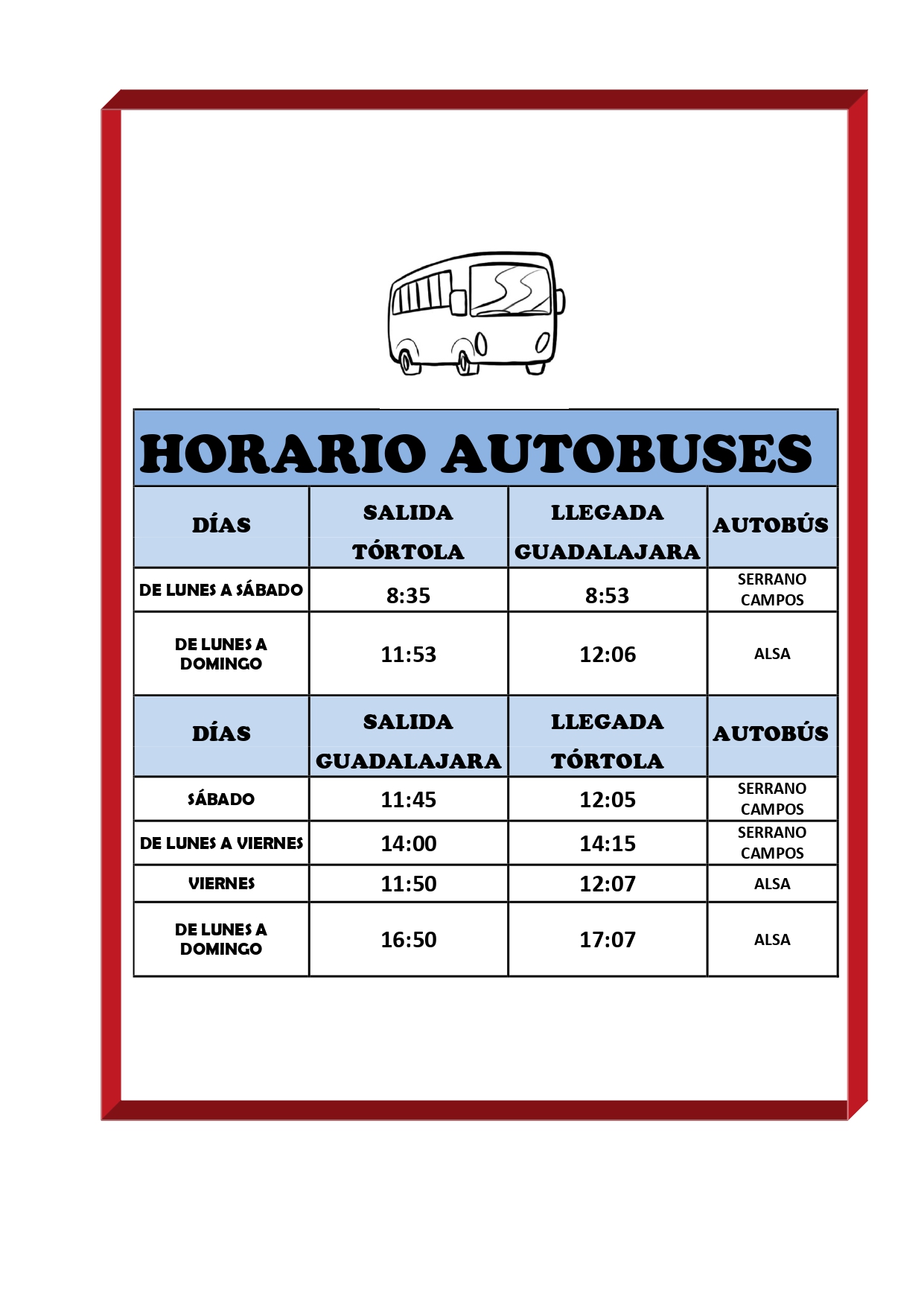 Horario De Autobuses Trtola De HenaresGuadalajara Horario De Autobuses Trtola De HenaresGuadalajara